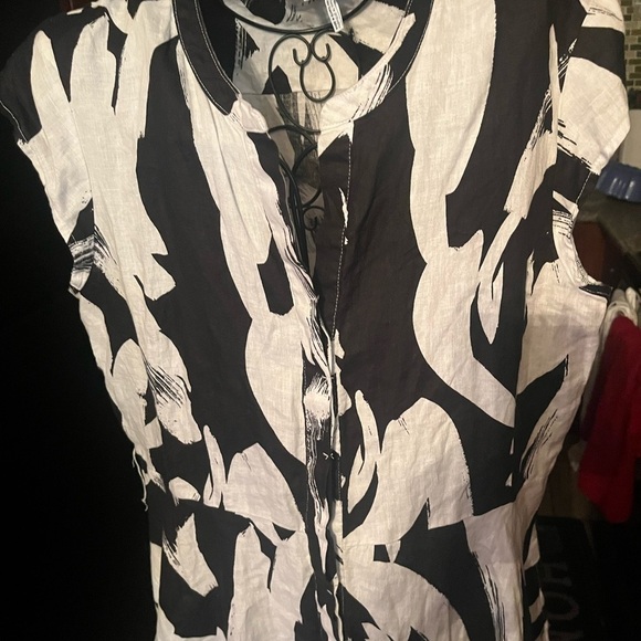 DKNY PURE Linen Printed Cap Sleeve Dress Sz 14 Swing Black & White - Picture 4 of 8